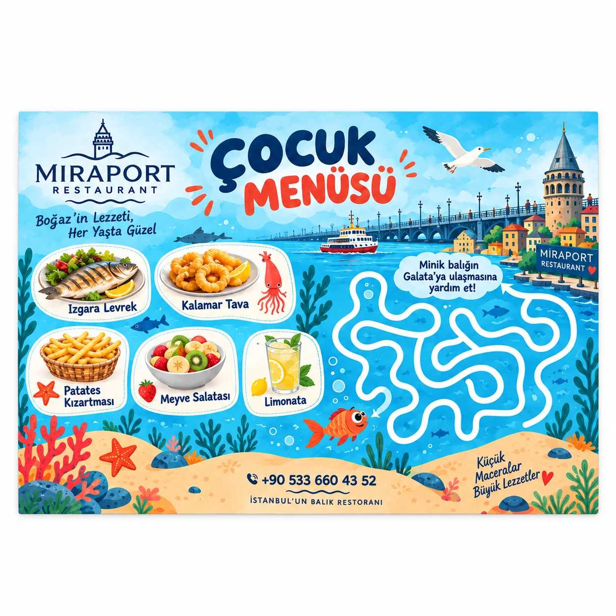AMS-08 Miraport Restaurant temalı Amerikan servis kuşbakışı beyaz zemin ürün görseli