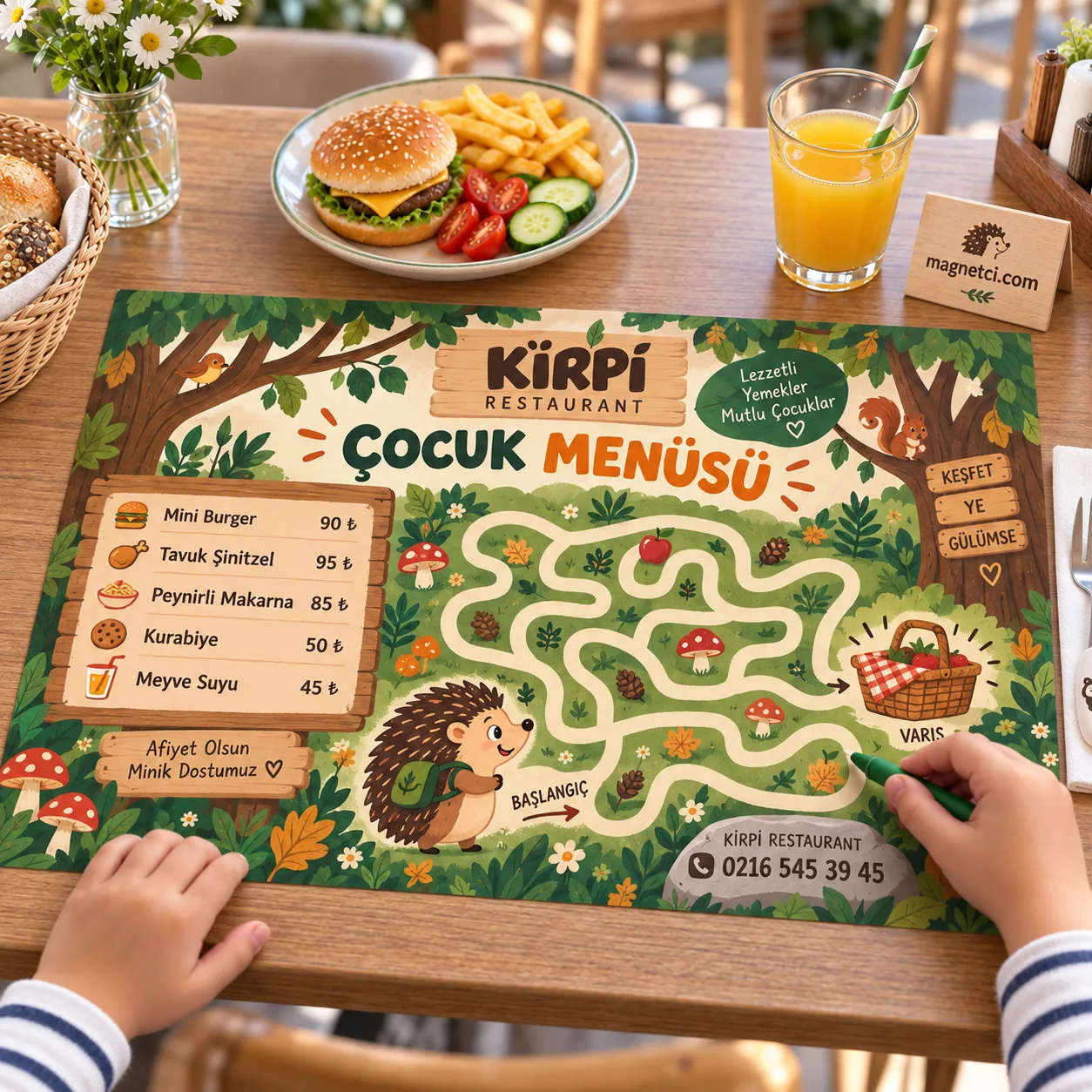 AMS-10 Kirpi Restaurant temalı Amerikan servis restoran kullanım senaryosu