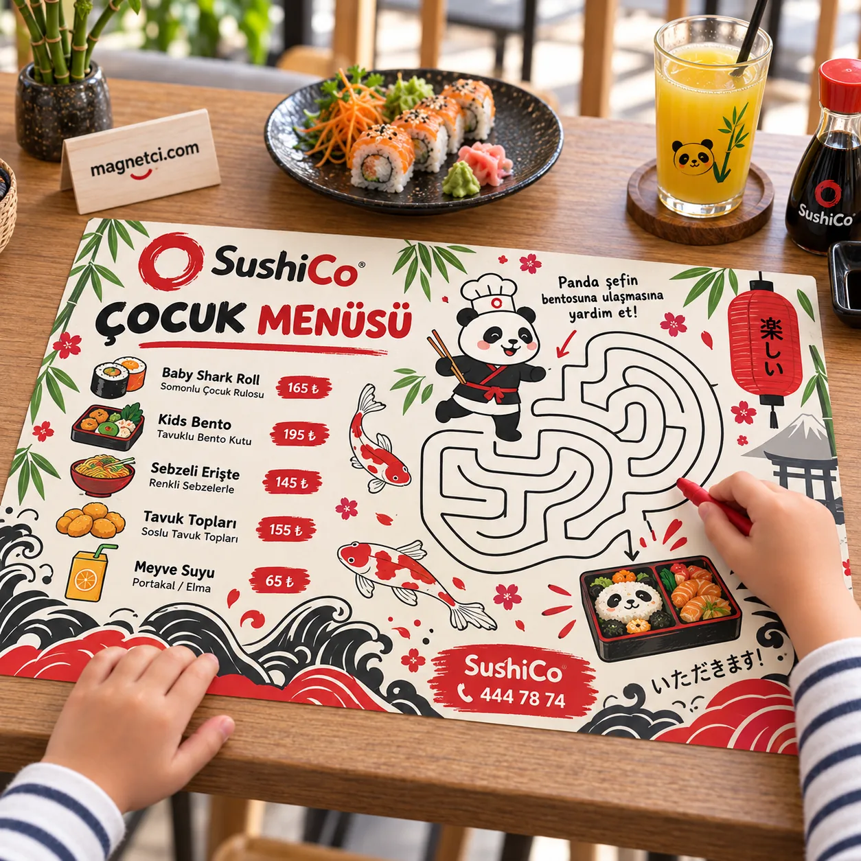 AMS-11 SushiCo temalı Amerikan servis restoran kullanım senaryosu