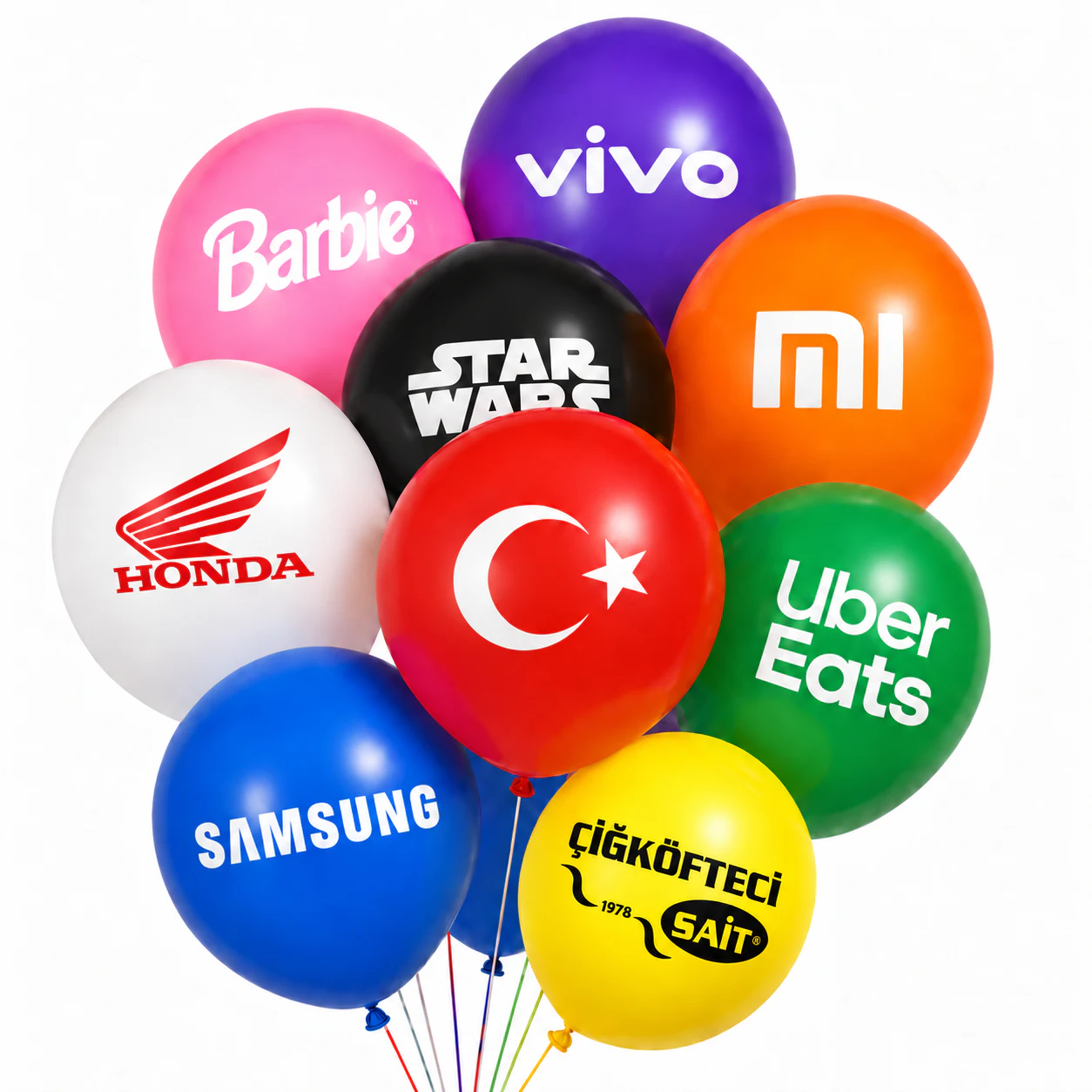 Marka logolarıyla tek renk baskı uygulanmış promosyon balonları