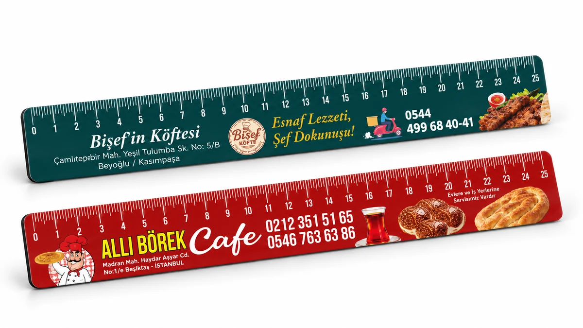 Bişef'in Köftesi ve Allı Börek Cafe baskılı flexible cetvel magnet örnekleri