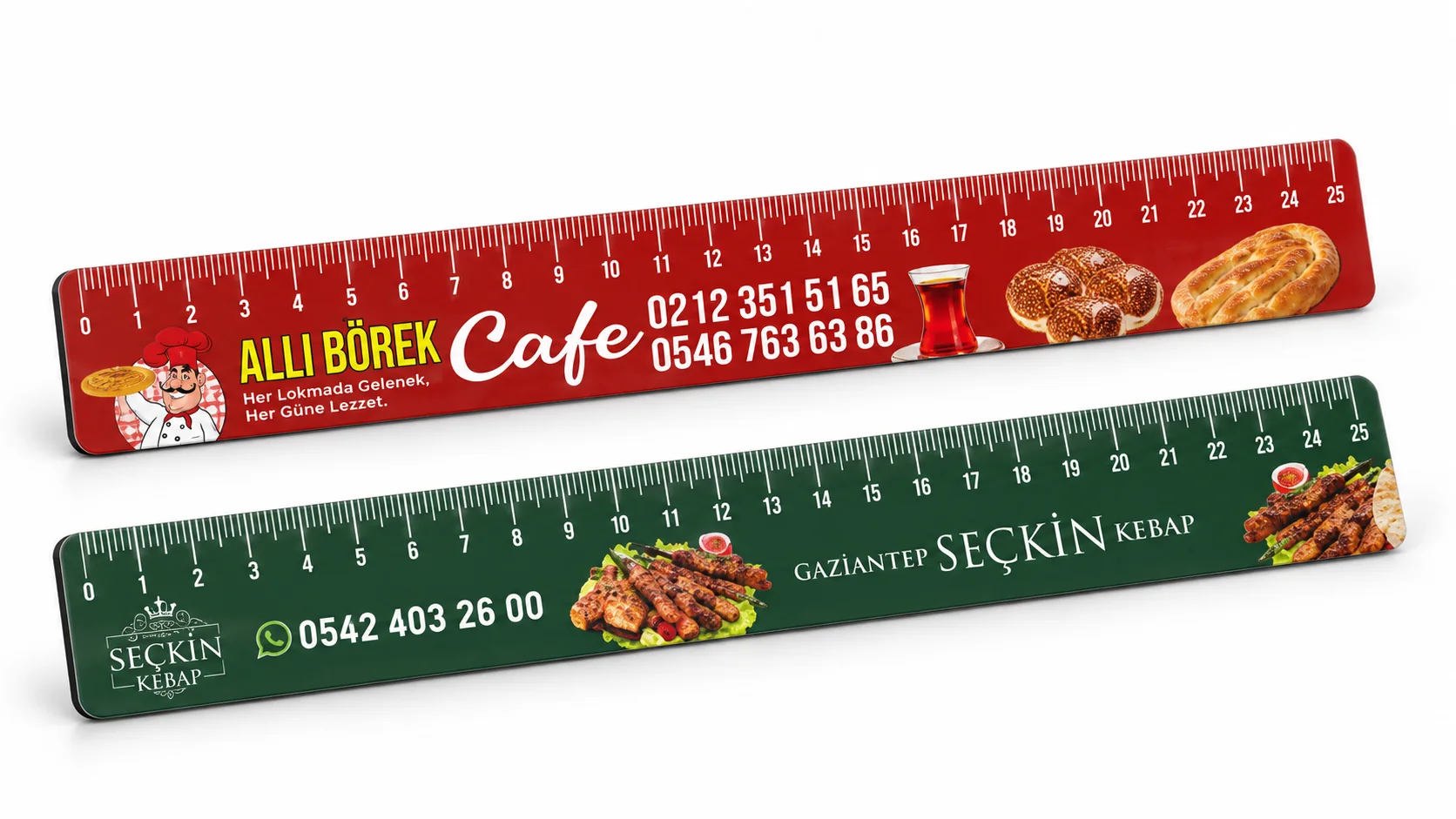 Allı Börek ve Seçkin Kebap baskılı flexible magnet cetvel örnekleri