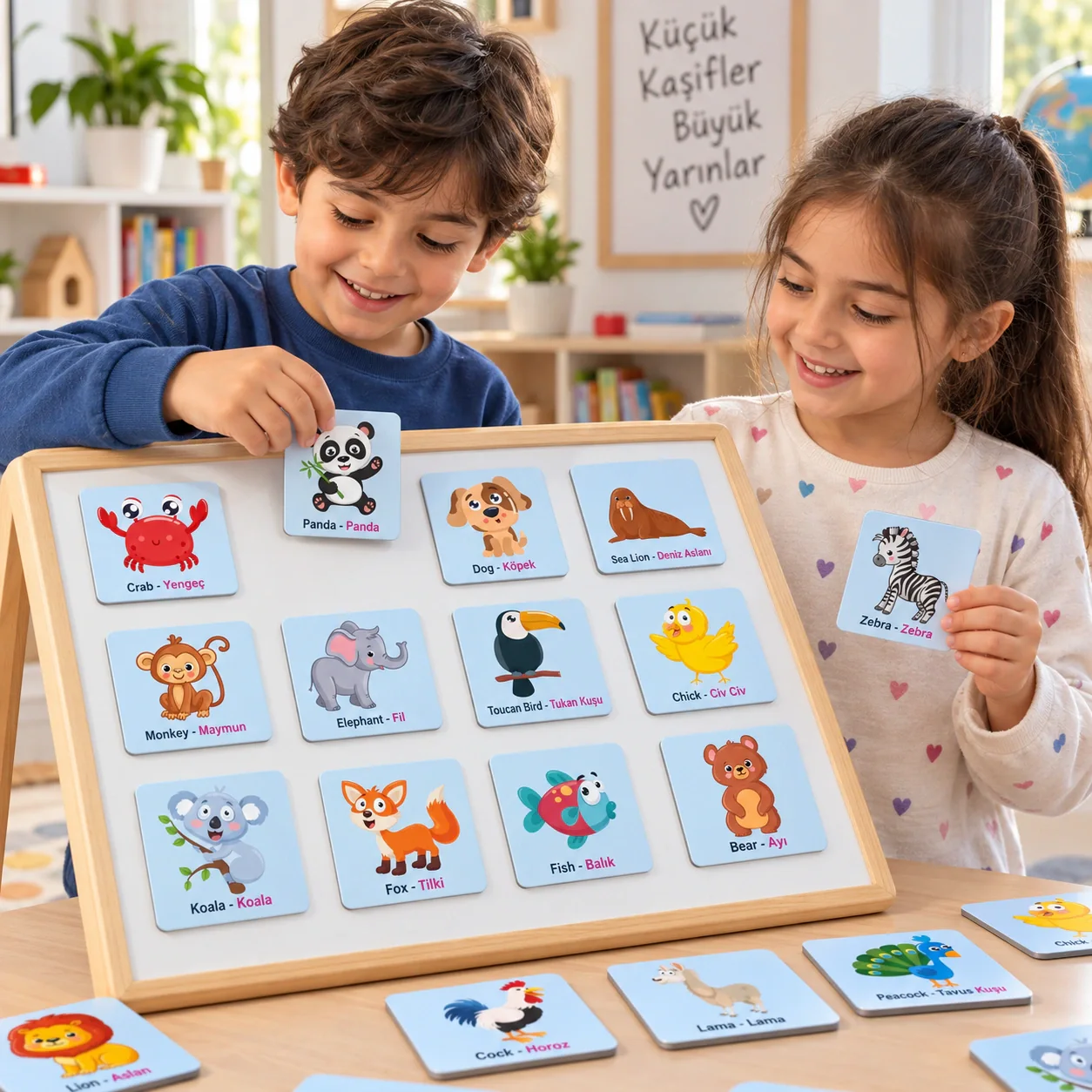 PSM-03 eğitici magnet setiyle oynayan Türk çocukları kullanım sahnesi