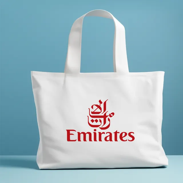 Emirates baskılı ham bez çanta