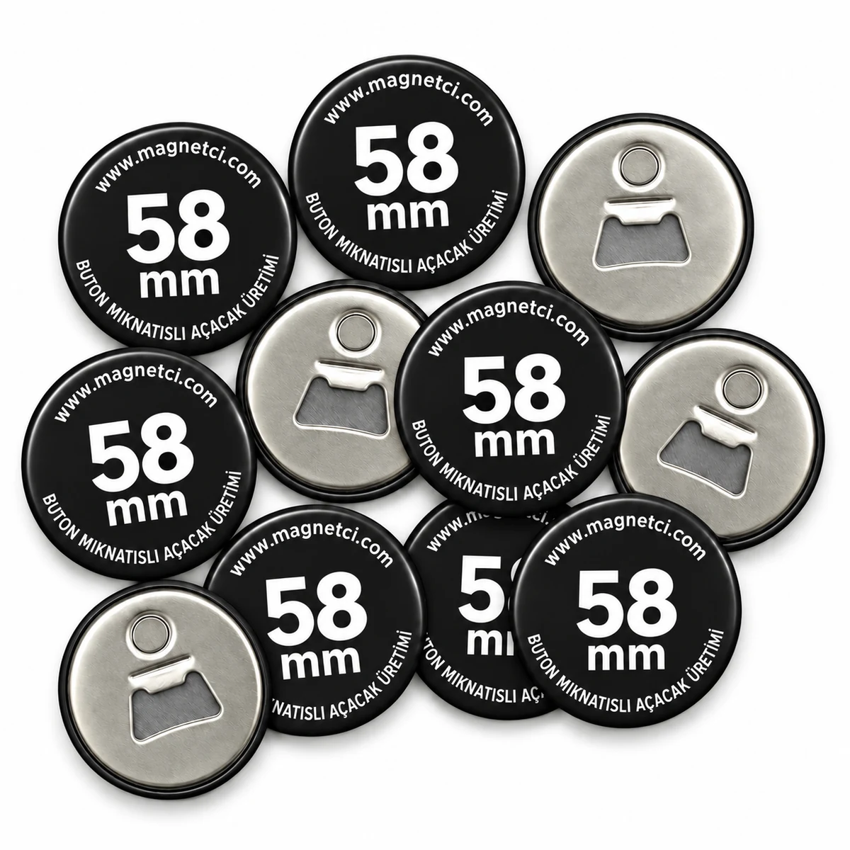 58 mm siyah buton mıknatıslı açacak üretimi - Magnetci.com