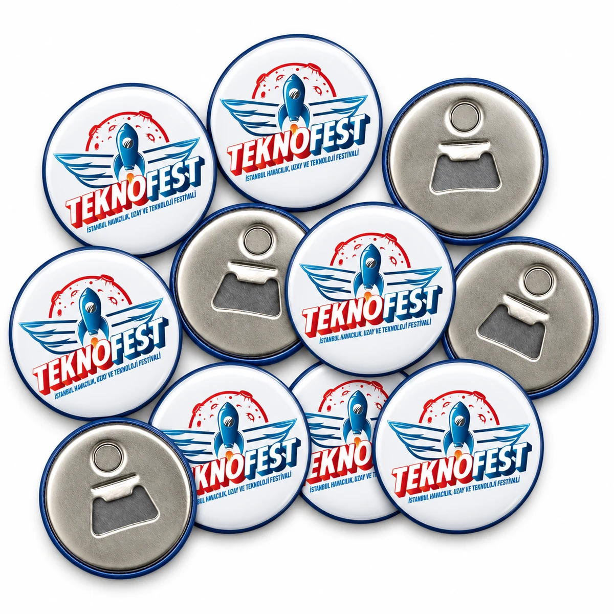 58 mm Teknofest logolu buton mıknatıslı açacak