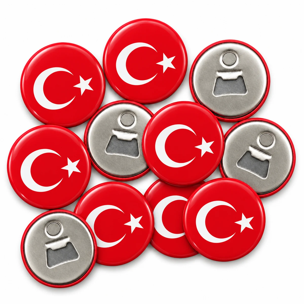 58 mm Türk bayrağı baskılı buton mıknatıslı açacak