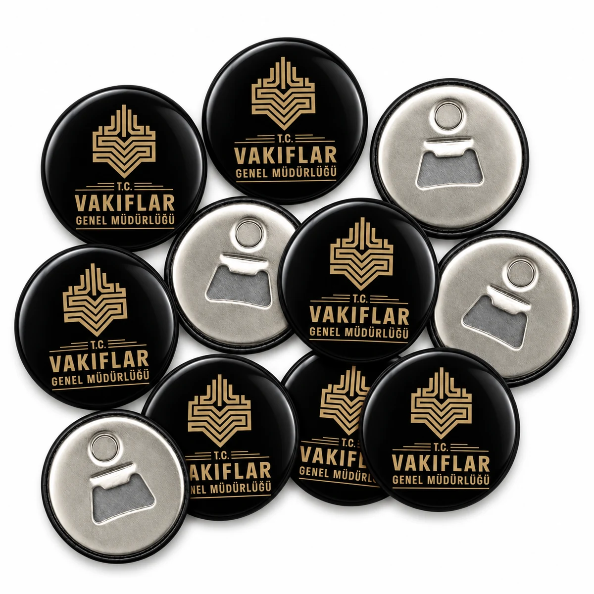 58 mm Vakıflar Genel Müdürlüğü logolu buton mıknatıslı açacak