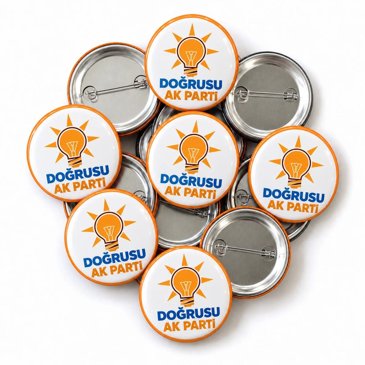 44 mm AK Parti logolu iğneli rozet
