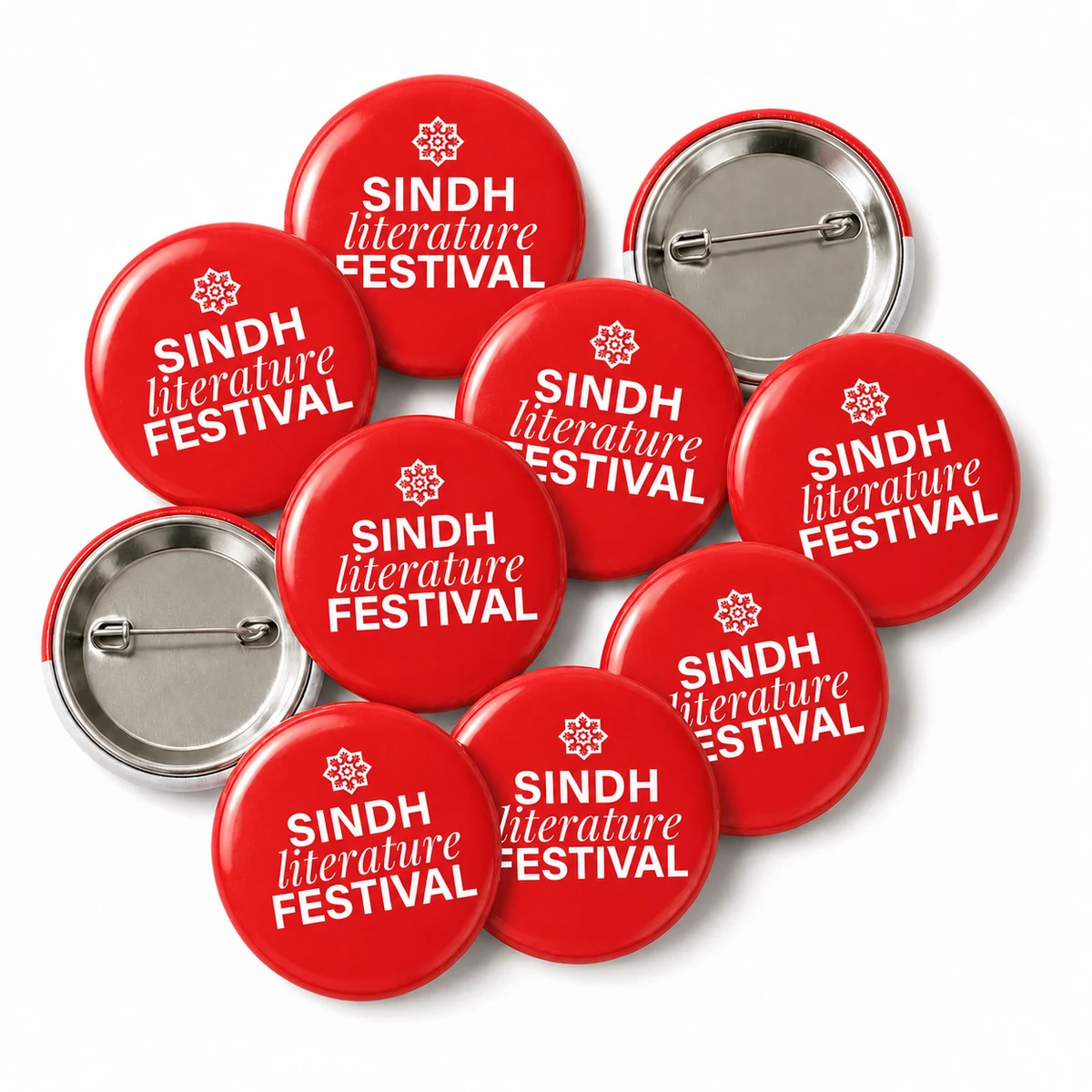 50 mm Sindh Literature Festival logolu iğneli rozet