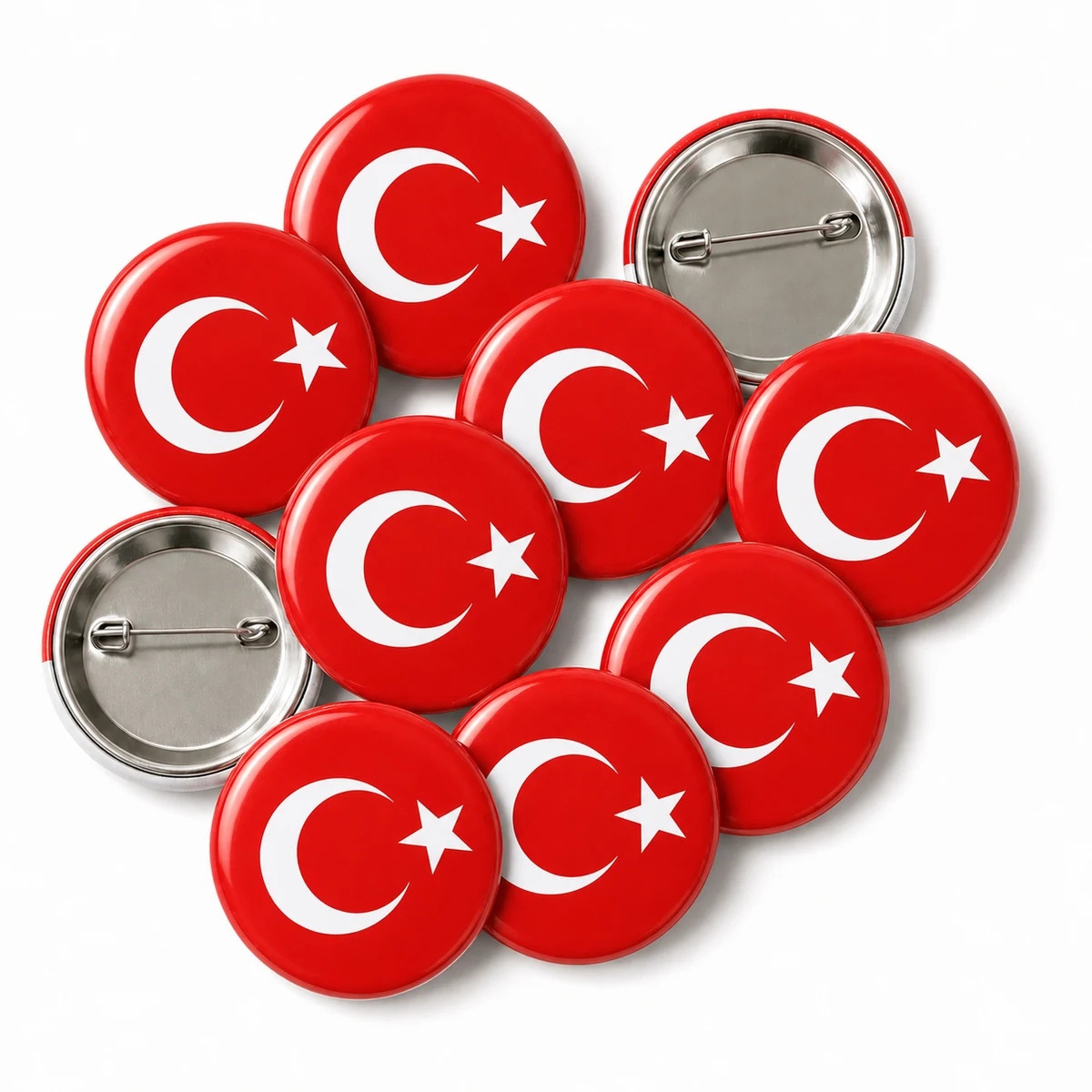 50 mm Türk bayrağı baskılı iğneli rozet