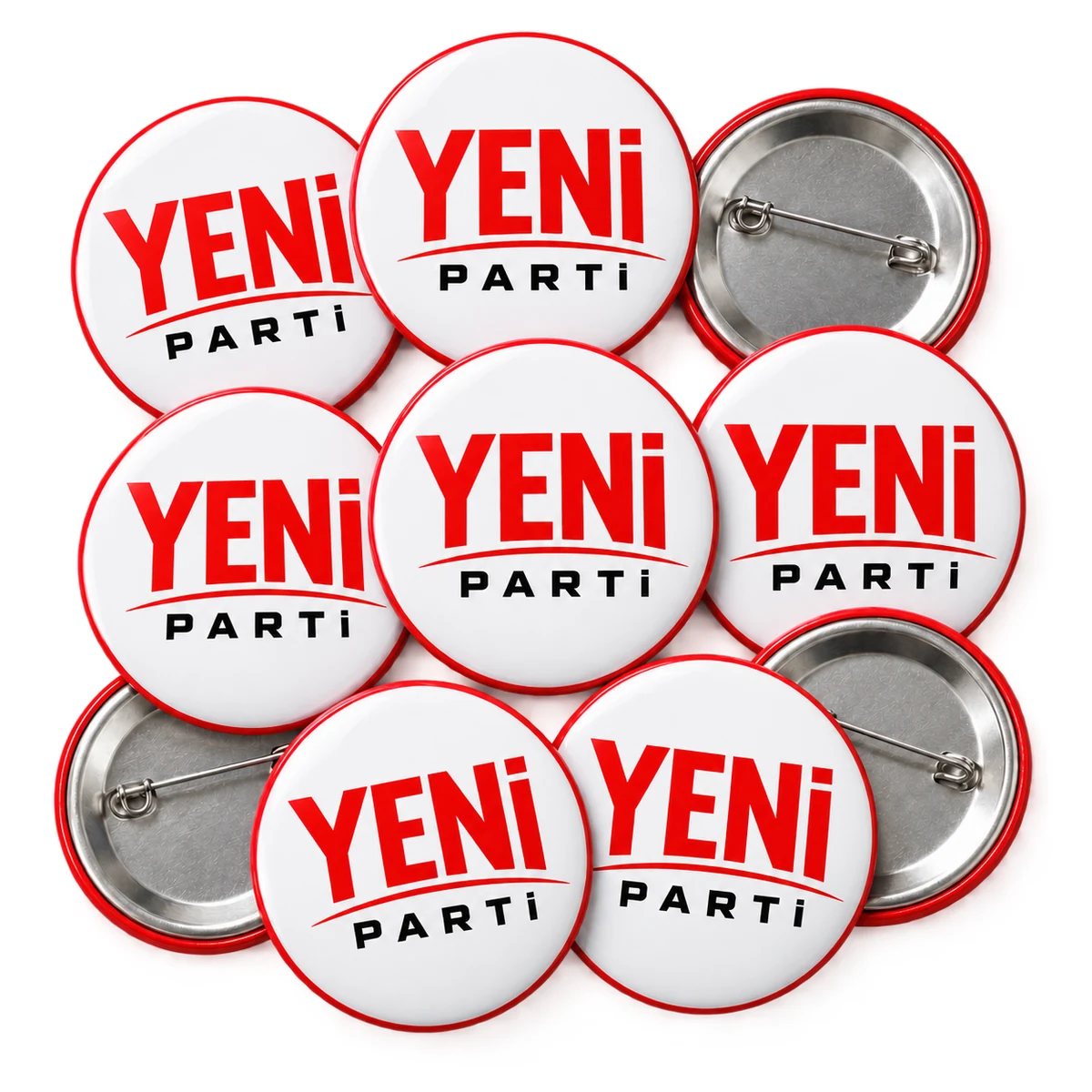 75 mm Yeni Parti logolu iğneli rozet