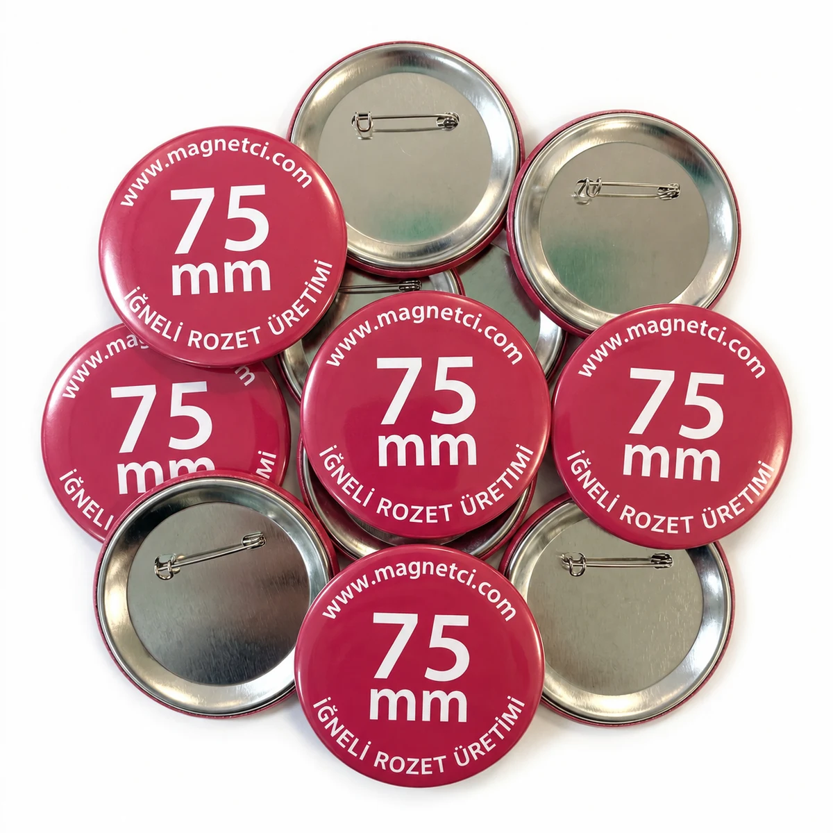75 mm iğneli rozet üretimi - Magnetci.com