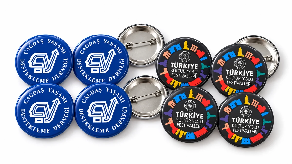 Çağdaş Yaşamı Destekleme Derneği ve Türkiye Kültür Yolu Festivalleri logolu iğneli rozet üretim örnekleri