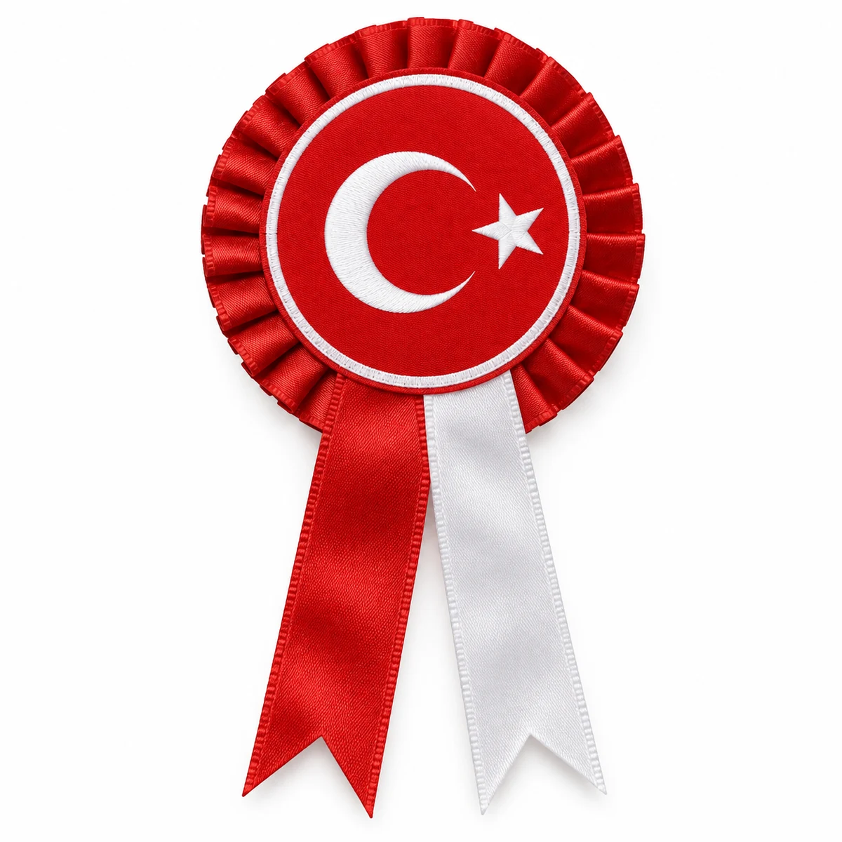 Türk bayraklı kırmızı beyaz saten kokart