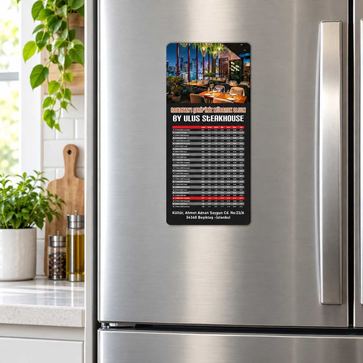 IM-09 imsakiye magnet buzdolabı kullanım sahnesi