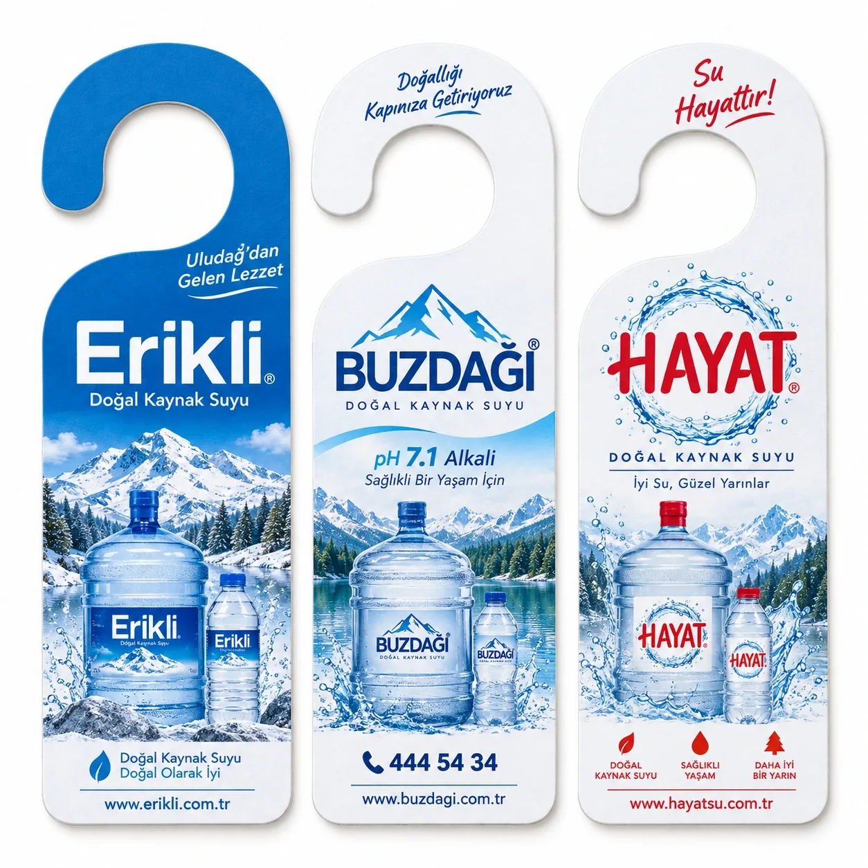 KPA-01 kodlu su bayileri için baskılı kapı askısı örnekleri