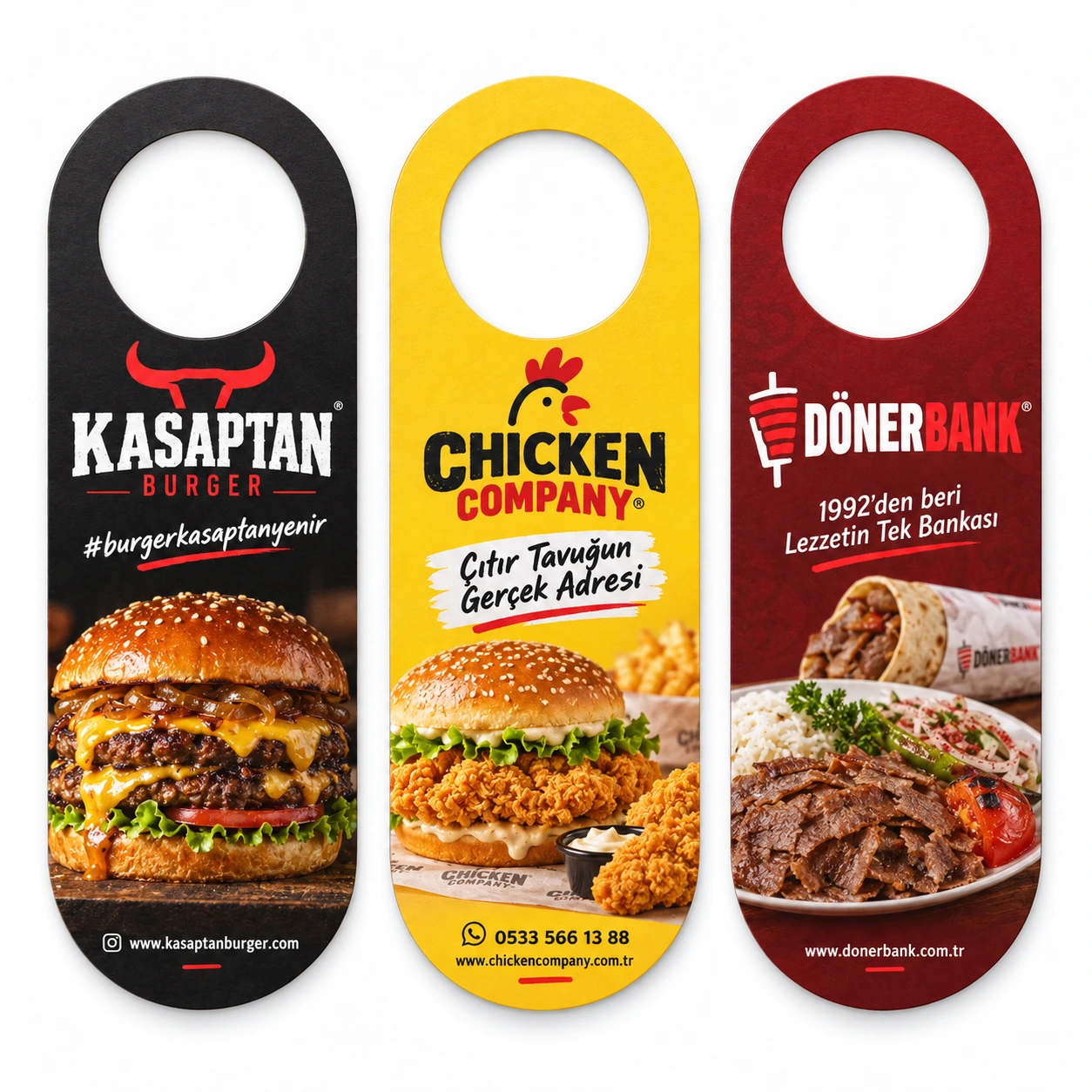 KPA-07 kodlu restoranlar için baskılı kapı askısı örnekleri