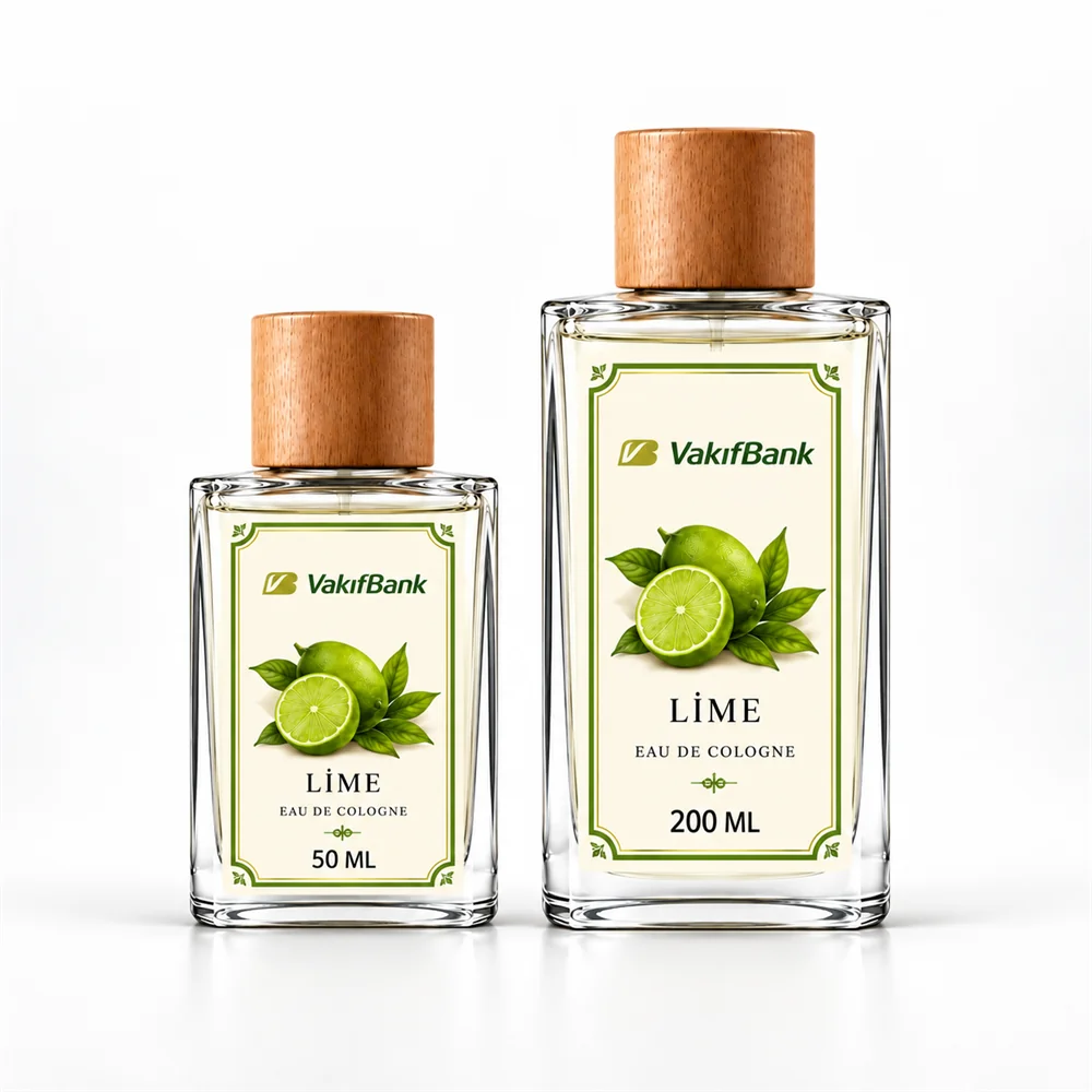 VakıfBank logolu Lime kokulu 50 ml ve 200 ml kolonya şişeleri