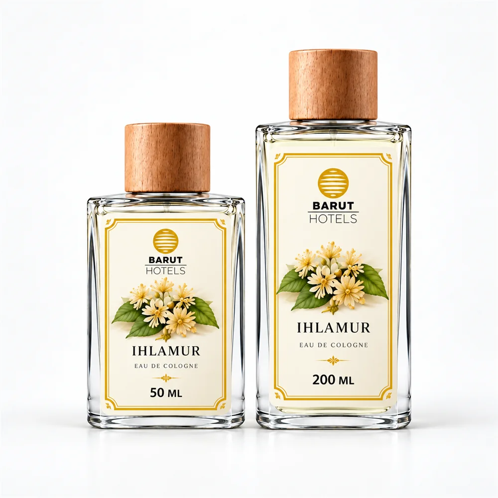 Barut Hotels logolu Ihlamur kokulu 50 ml ve 200 ml kolonya şişeleri