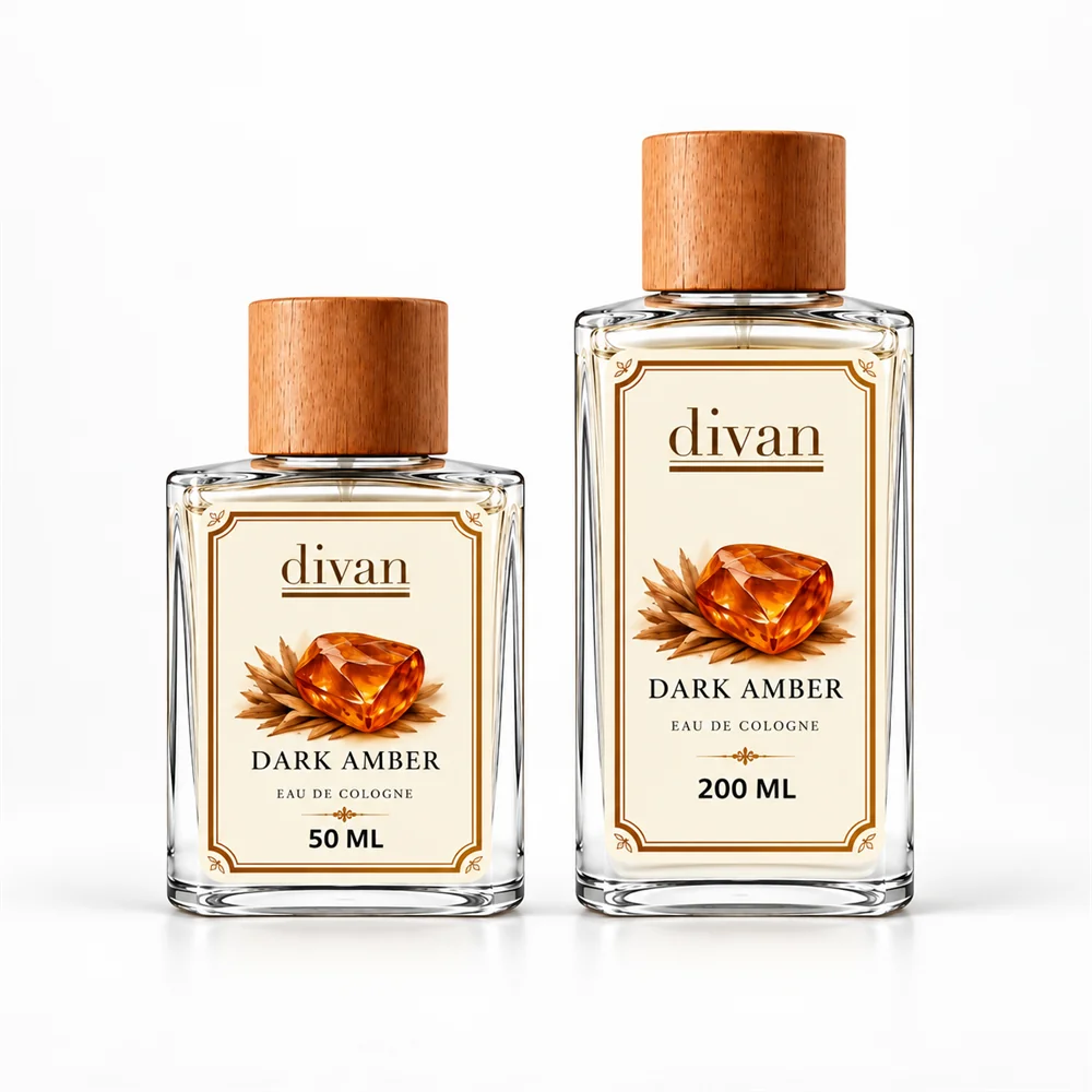 Divan Hotels logolu Dark Amber kokulu 50 ml ve 200 ml kolonya şişeleri
