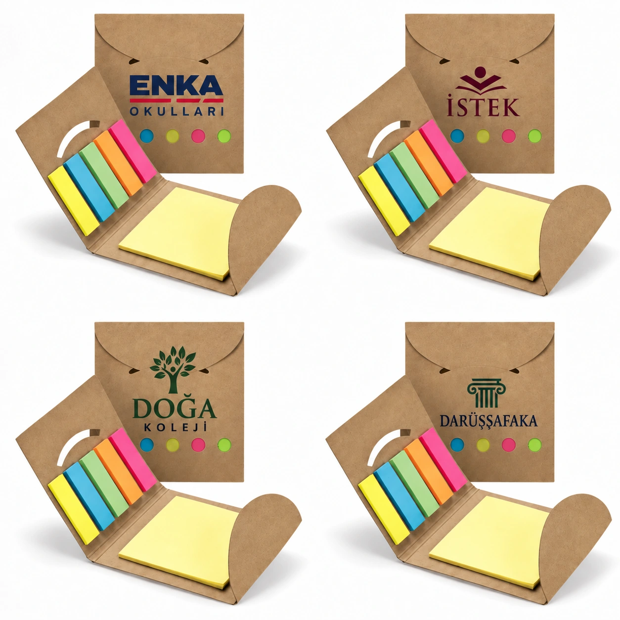 MUNL-10 kraft masa üstü notluk; ENKA, İSTEK, Doğa Koleji ve Darüşşafaka uygulamaları