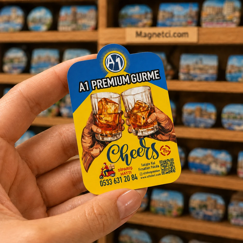 OKM-01 elde tutulan arka planlı özel kesim magnet görseli