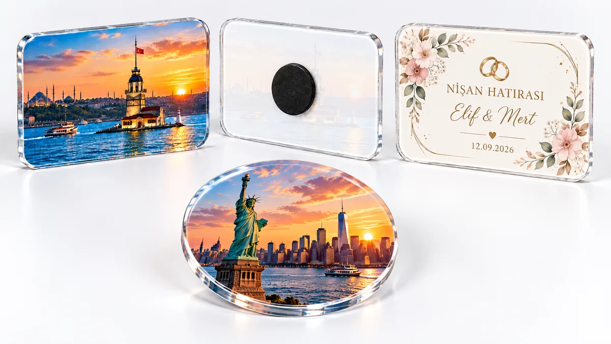 Turistik, nişan hatırası ve New York temalı pleksi akrilik magnet örnekleri