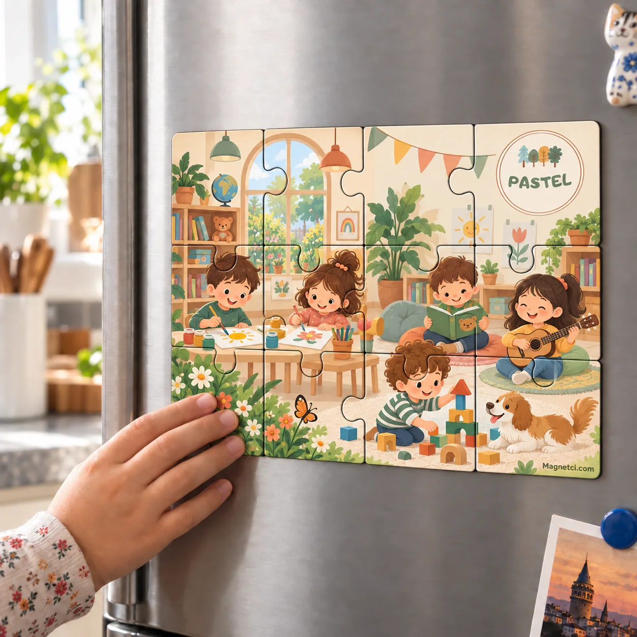 Pastel Anaokulu Puzzle Magnet üretim senaryosu