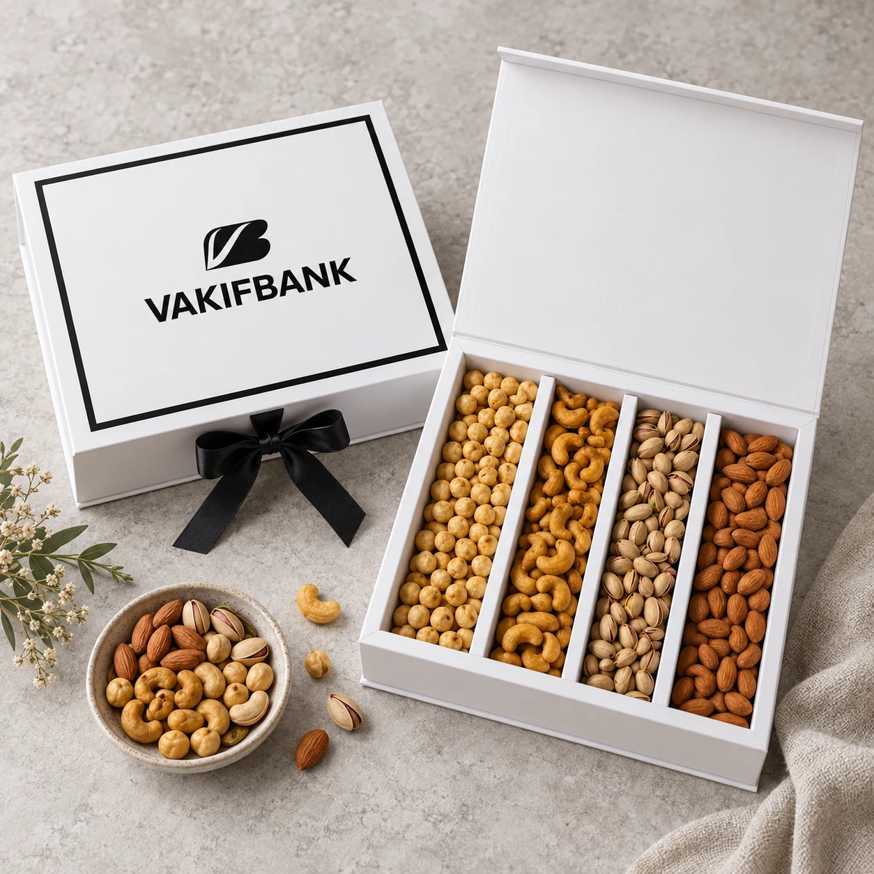VakıfBank logolu kurumsal sağlıklı atıştırmalık hediye seti