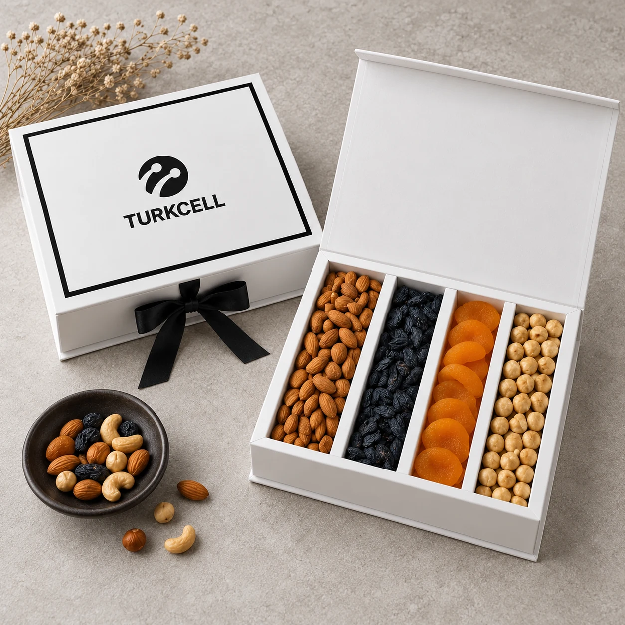 Turkcell logolu kurumsal sağlıklı atıştırmalık hediye seti