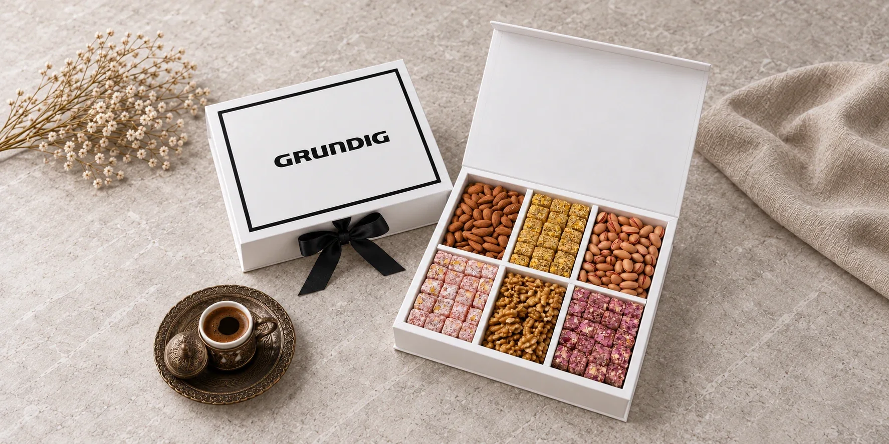 Grundig logolu sağlıklı atıştırmalık kurumsal hediye seti