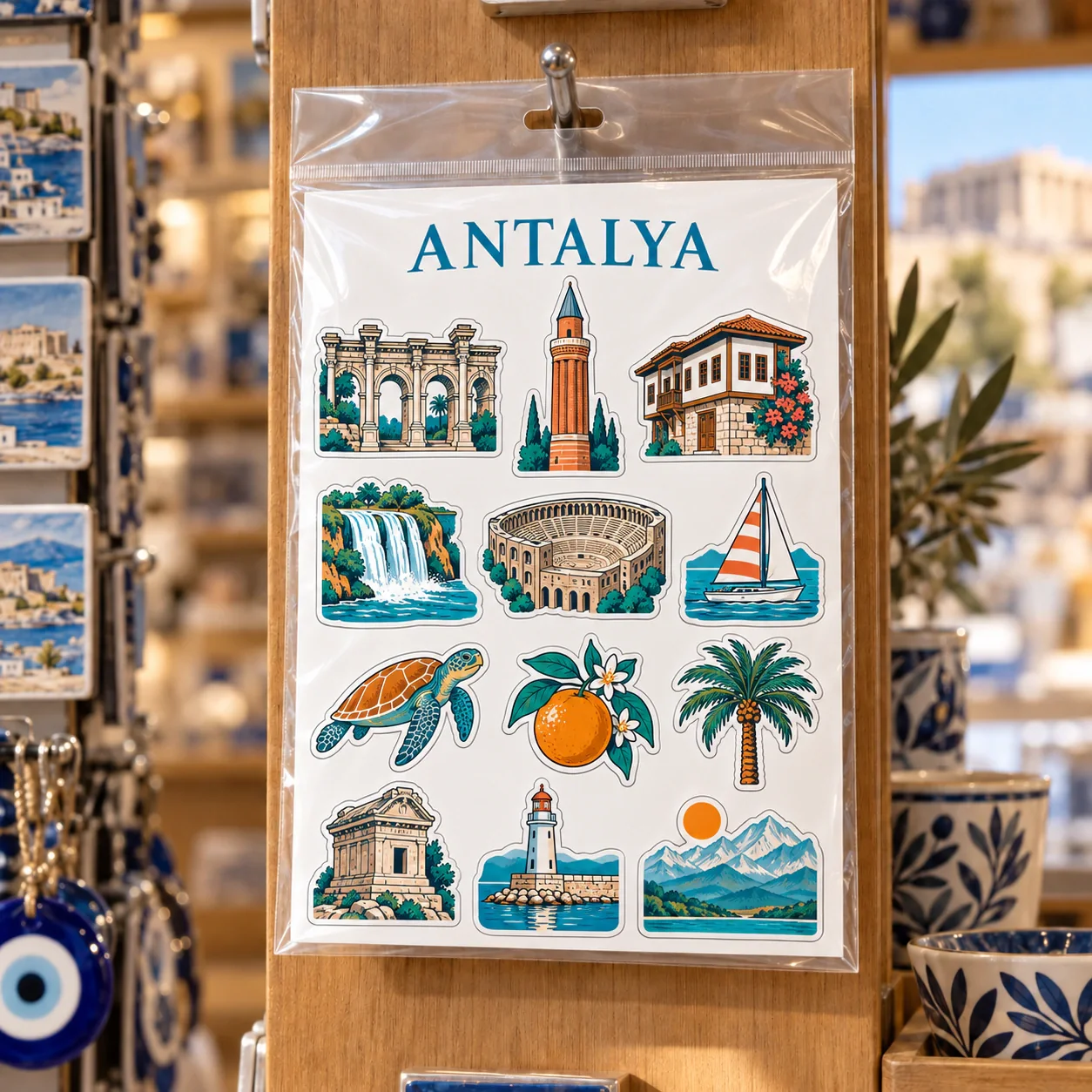Antalya şehir temalı turistik magnet seti OPP poşetli mağaza sunumu