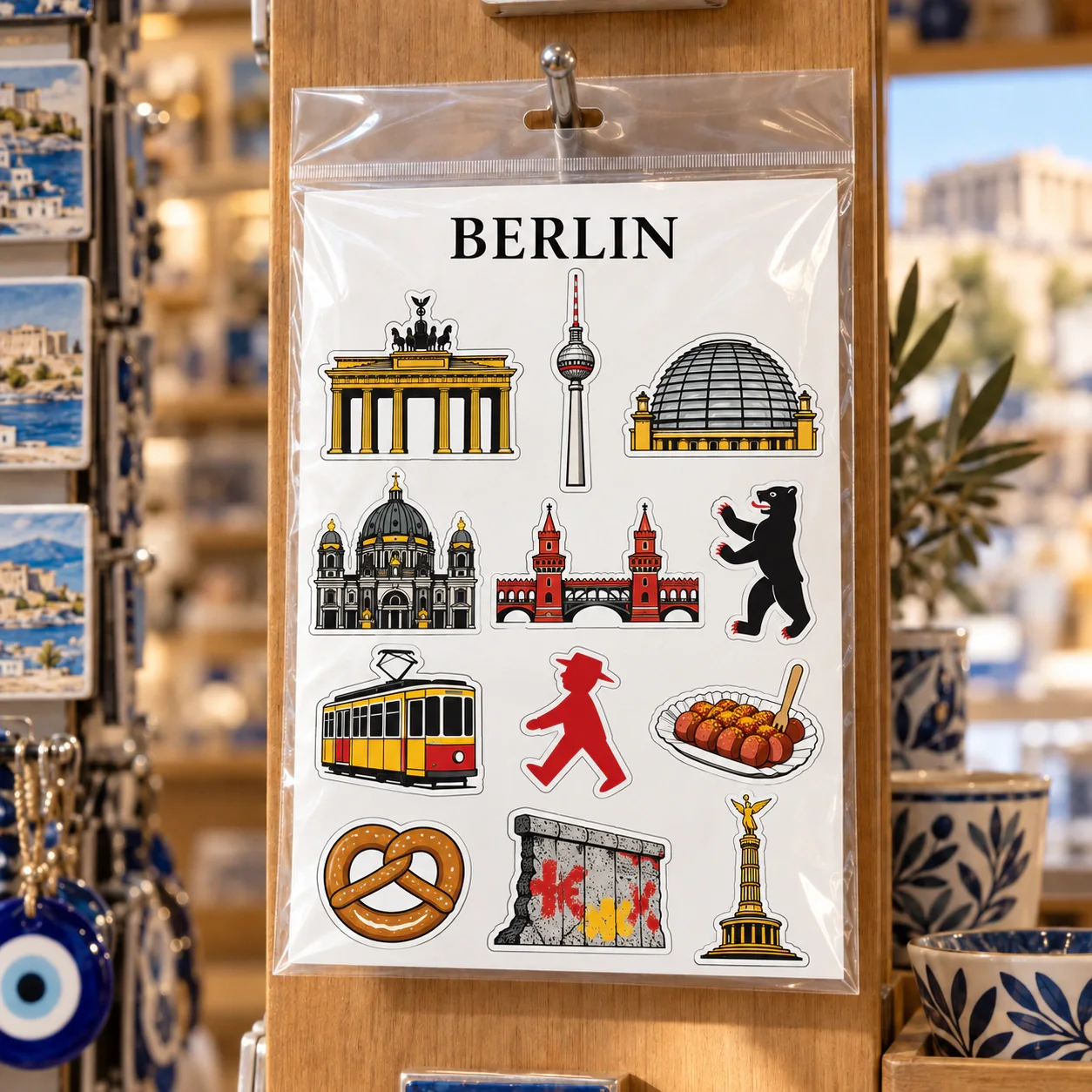 Berlin şehir temalı turistik magnet seti OPP poşetli mağaza sunumu