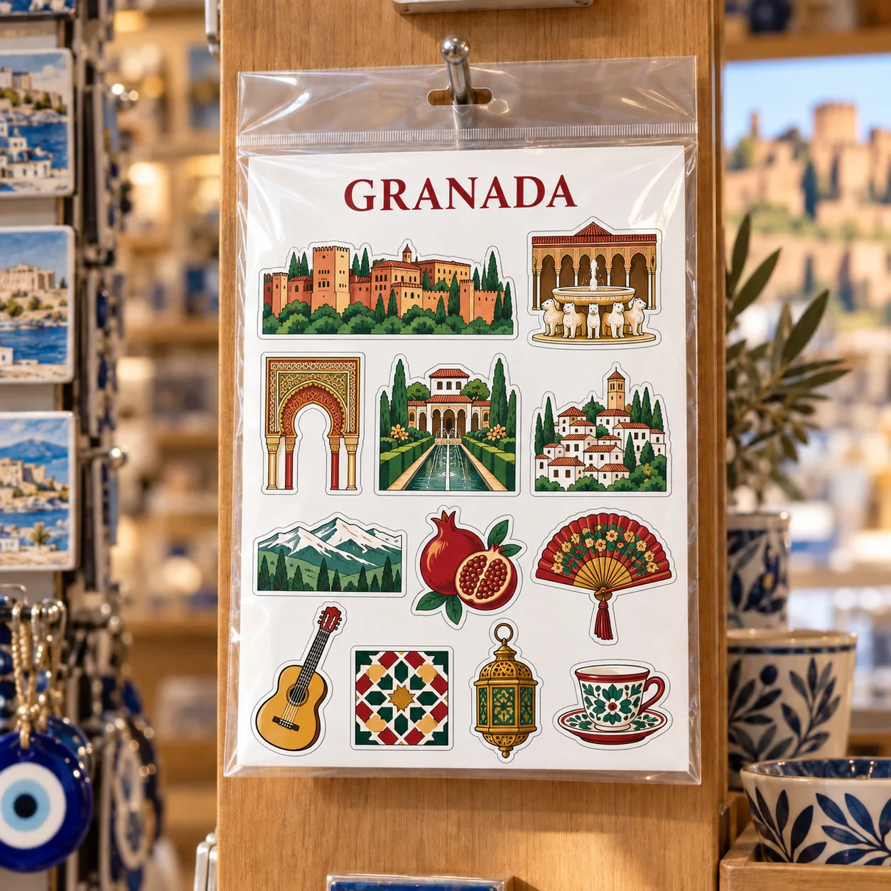 Granada şehir temalı turistik magnet seti OPP poşetli mağaza sunumu