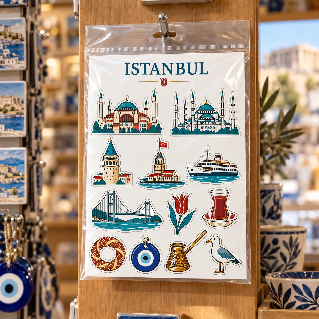 İstanbul şehir temalı turistik magnet seti OPP poşetli mağaza sunumu