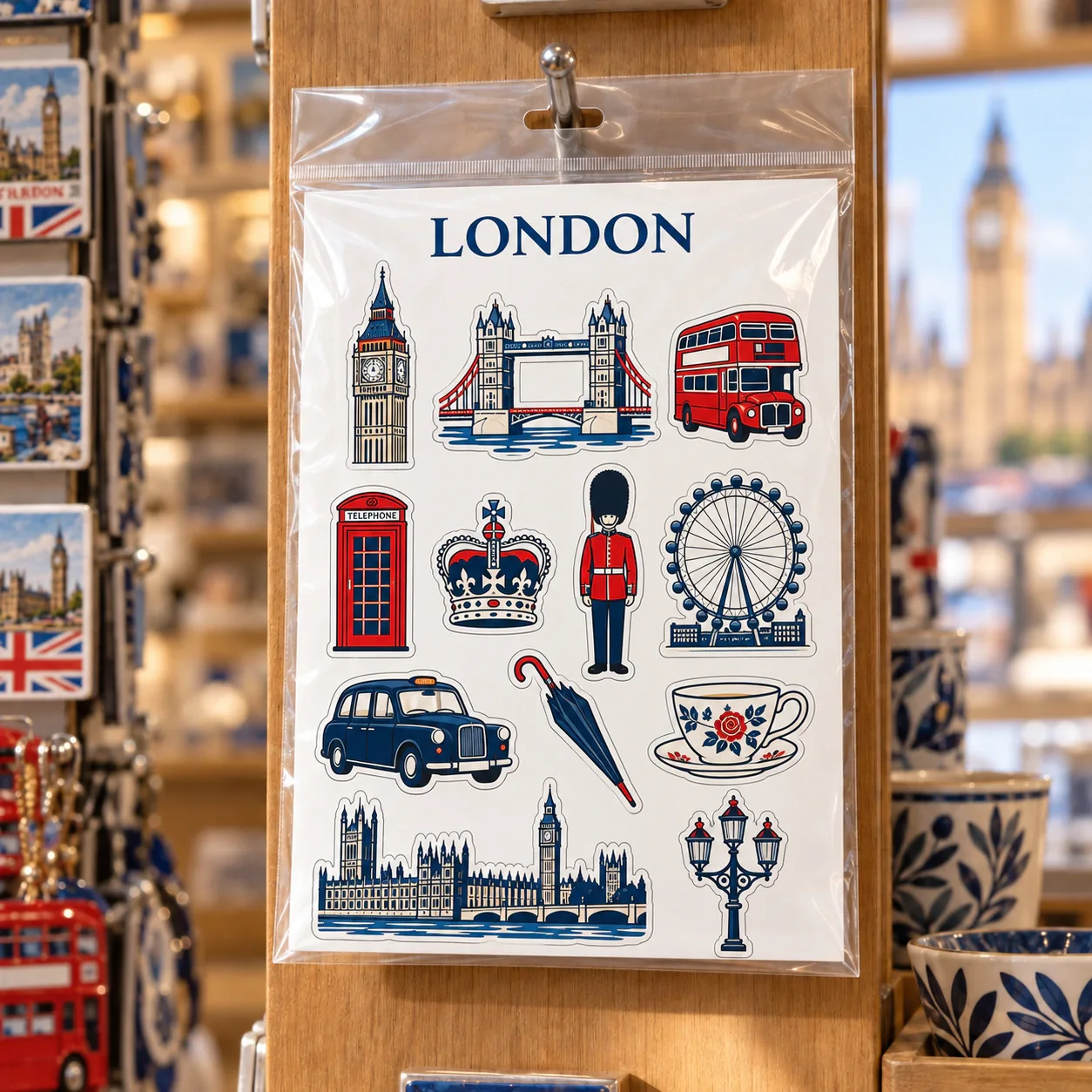 Londra şehir temalı turistik magnet seti OPP poşetli mağaza sunumu