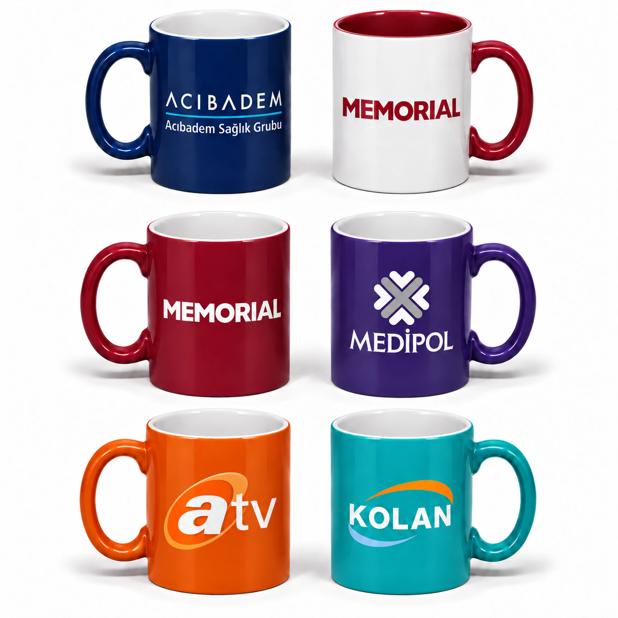 Acıbadem, Memorial, Medipol, ATV ve Kolan baskılı seramik kupa bardak örnekleri