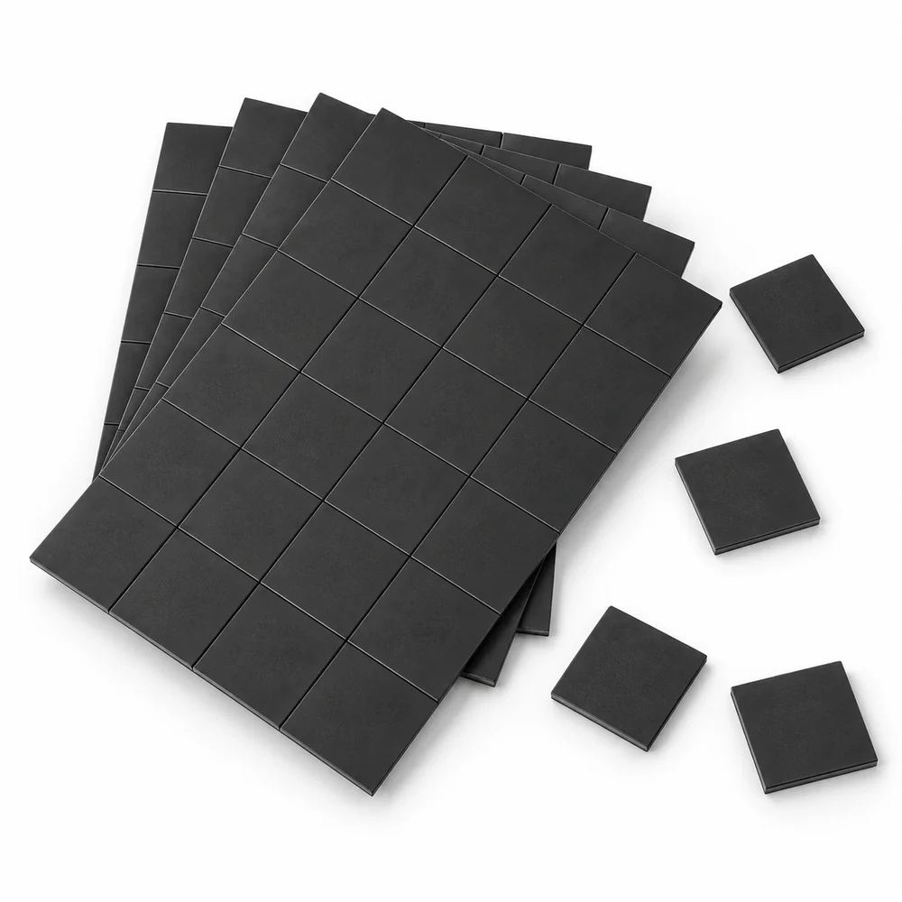 3 x 3 cm ebatlarında 0,800 mikron kesilmiş natural siyah magnet parçaları