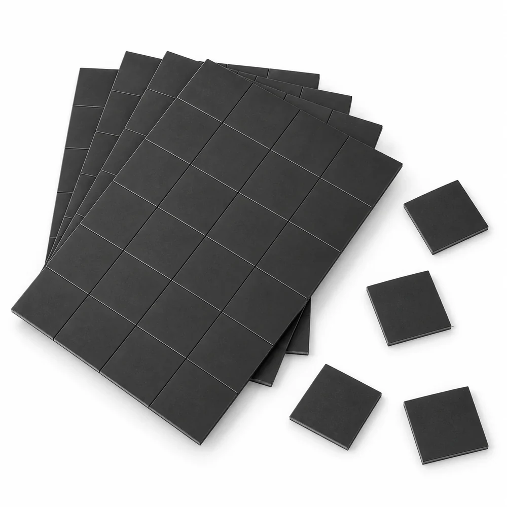 5 x 5 cm ebatlarında 0,800 mikron kesilmiş natural siyah magnet parçaları