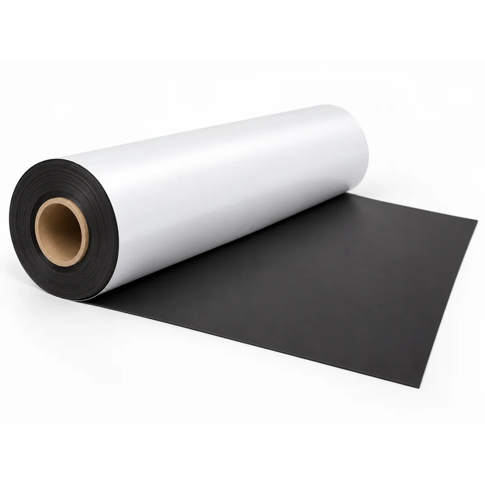 127 cm x 30 metre 0,400 mikron beyaz PVC kaplı geniş rulo magnet
