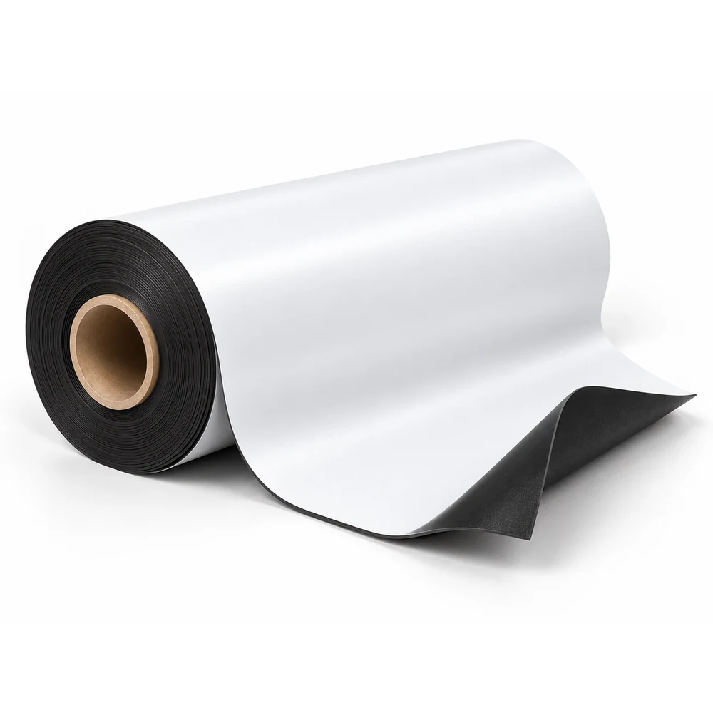 100 cm x 20 metre 0,800 mikron kalın beyaz PVC kaplı rulo magnet