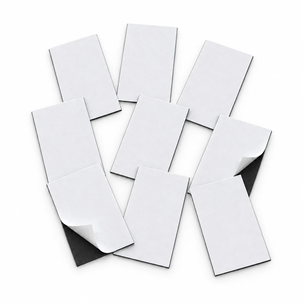 3 x 5 cm ebatlarında 0,500 mikron kendiliğinden yapışkanlı kesilmiş siyah magnet parçaları