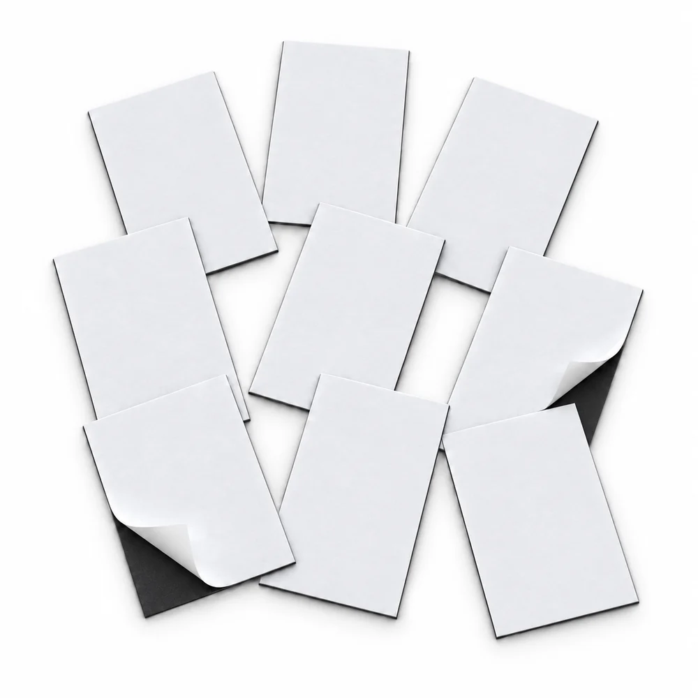 4 x 5 cm ebatlarında 0,500 mikron kendiliğinden yapışkanlı kesilmiş siyah magnet parçaları