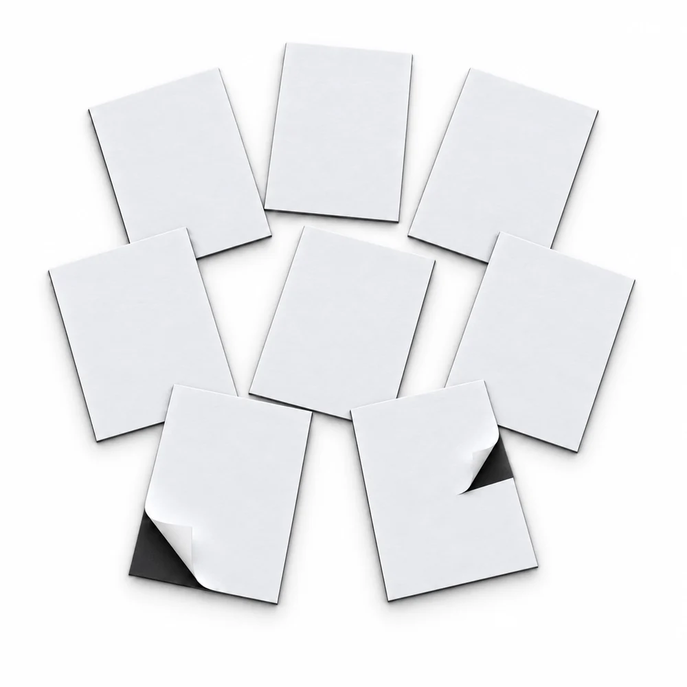 3 x 4 cm ebatlarında 0,500 mikron kendiliğinden yapışkanlı kesilmiş siyah magnet parçaları
