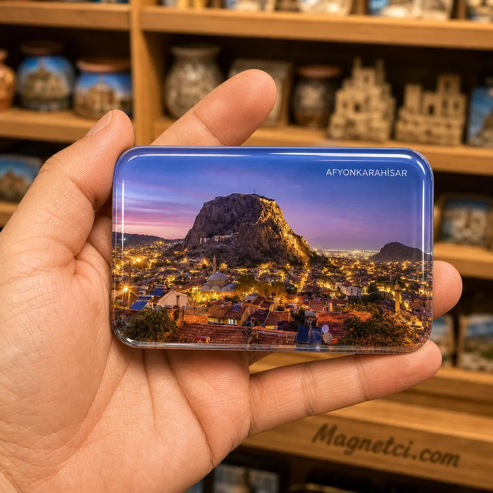 Afyonkarahisar Kalesi Akşam Panoraması Epoksi Magnet AFY-11