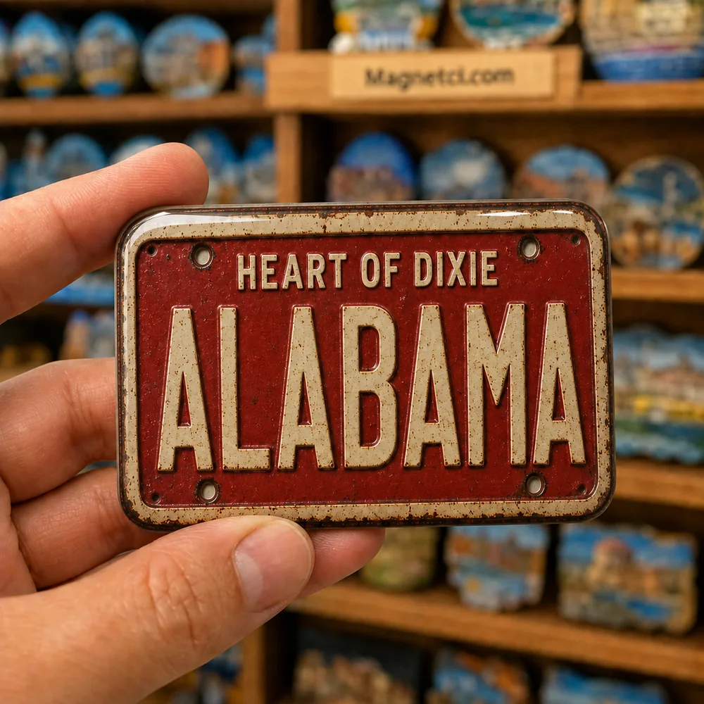 Alabama Genel Retro Alabama Araç Plakası Epoksi Magnet ALA-01