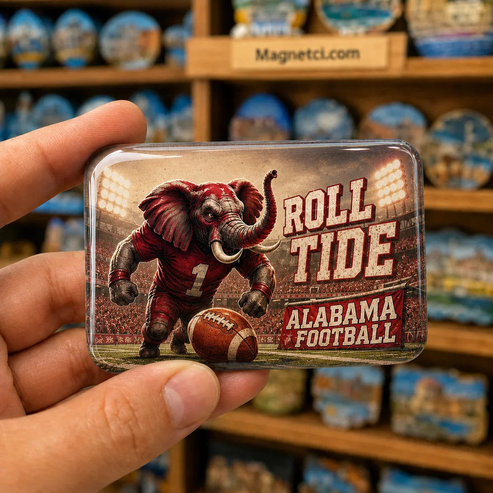 Alabama Genel Kırmızı Fil ve Alabama Futbolu Epoksi Magnet ALA-03