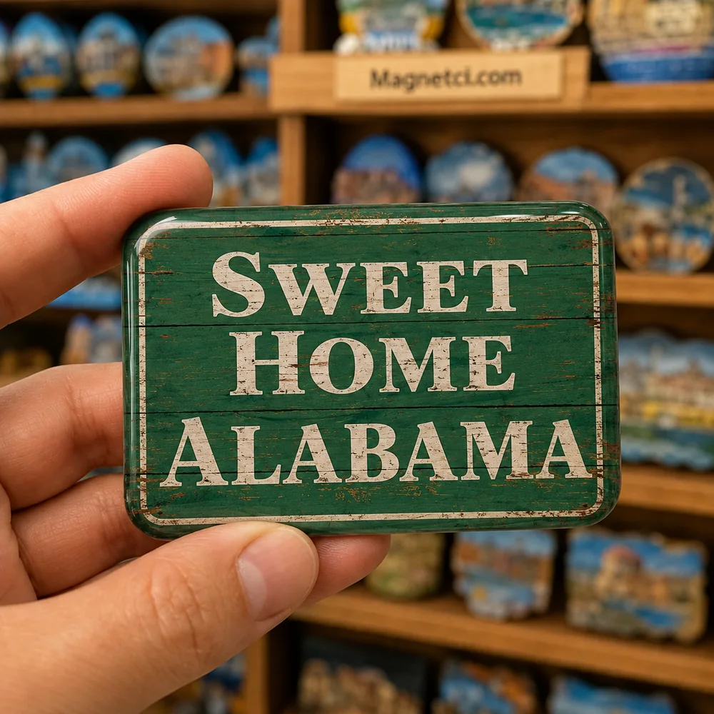 Alabama Genel Sweet Home Alabama Tipografisi Epoksi Magnet ALA-04