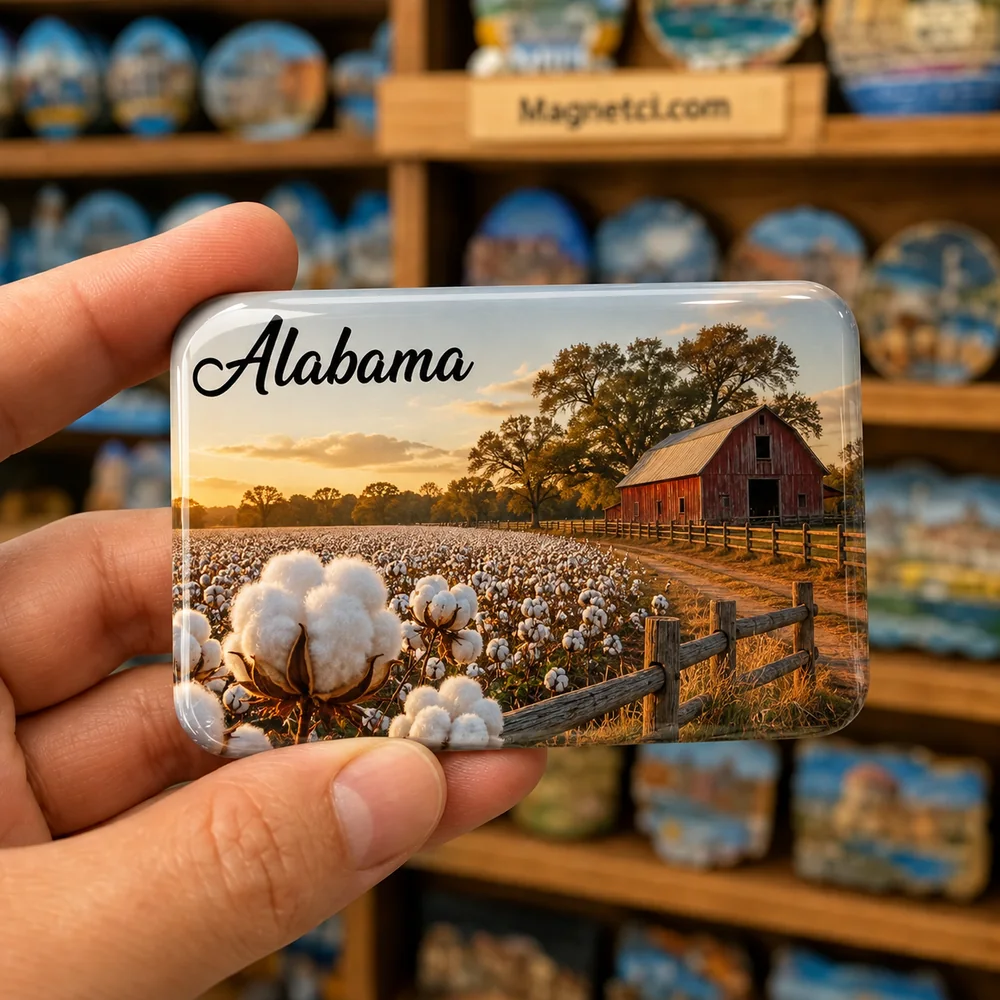 Alabama Genel Pamuk Kozası ve Alabama Çiftlikleri Epoksi Magnet ALA-06